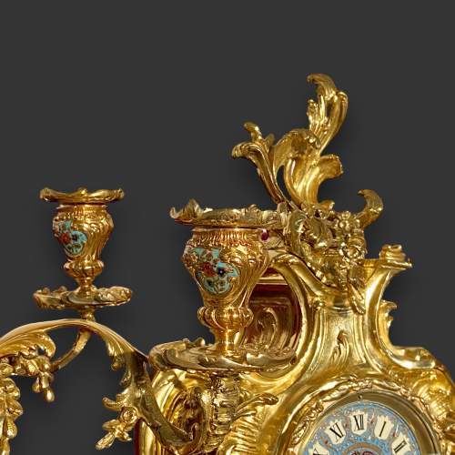 French Ormolu and Champleve Clock Garniture image-4