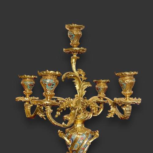 French Ormolu and Champleve Clock Garniture image-5