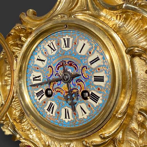 French Ormolu and Champleve Clock Garniture image-3
