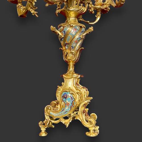 French Ormolu and Champleve Clock Garniture image-6