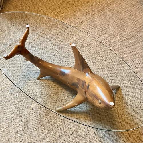Carved Pitched Pine Shark Base Coffee Table image-1