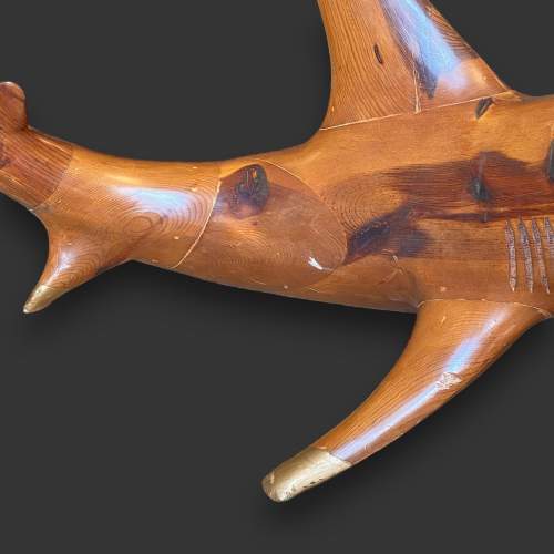 Carved Pitched Pine Shark Base Coffee Table image-5