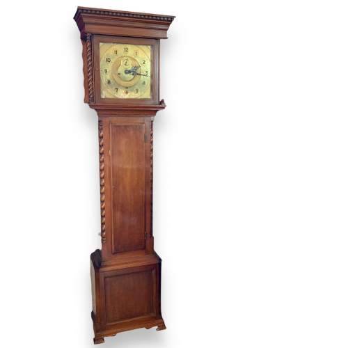 Early 20th Century Barleytwist Oak Longcase Clock image-1