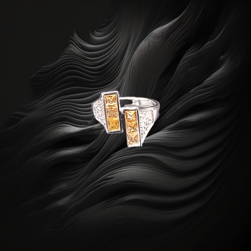 Gold Orange Sapphire & Diamond Unusual Abstract Design Ring image-2