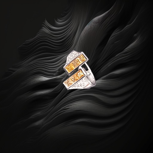 Gold Orange Sapphire & Diamond Unusual Abstract Design Ring image-3