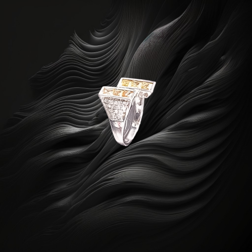 Gold Orange Sapphire & Diamond Unusual Abstract Design Ring image-4