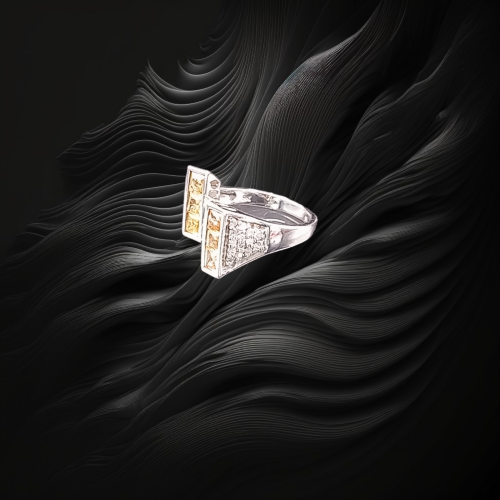 Gold Orange Sapphire & Diamond Unusual Abstract Design Ring image-5
