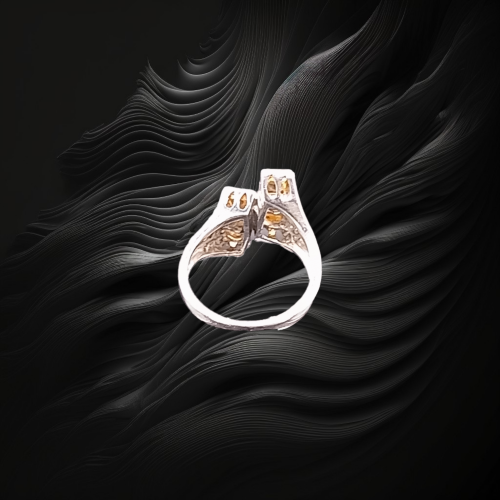 Gold Orange Sapphire & Diamond Unusual Abstract Design Ring image-6