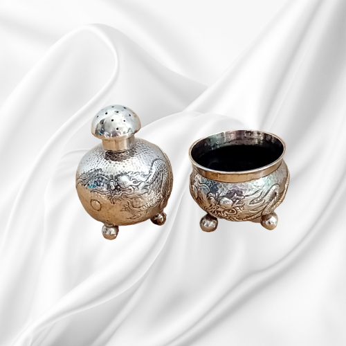 Chinese Silver Dragon Embossed Salt & Pepper image-3
