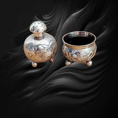 Chinese Silver Dragon Embossed Salt & Pepper image-2