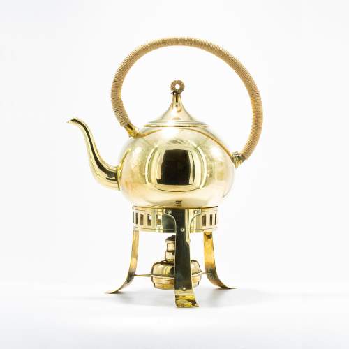 A Jugendstil Antique Brass Spirit Kettle on Stand image-1