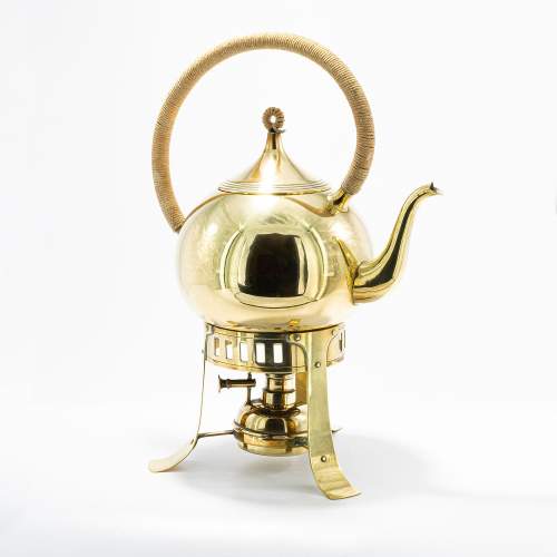 A Jugendstil Antique Brass Spirit Kettle on Stand image-2