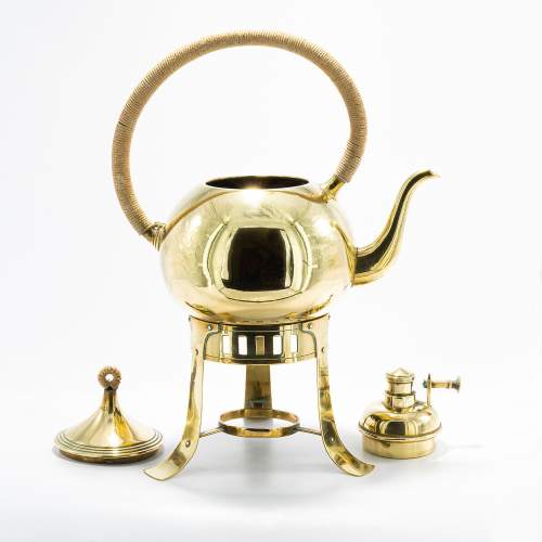 A Jugendstil Antique Brass Spirit Kettle on Stand image-4
