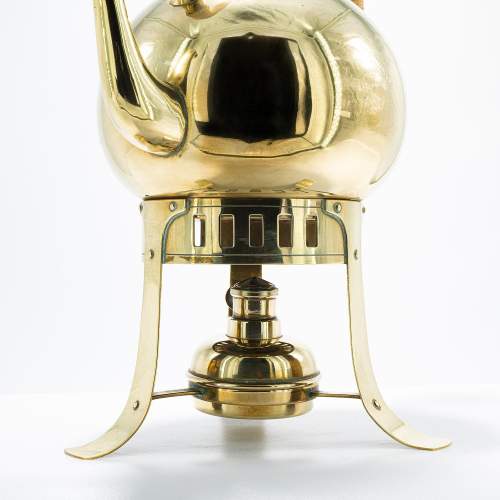 A Jugendstil Antique Brass Spirit Kettle on Stand image-5