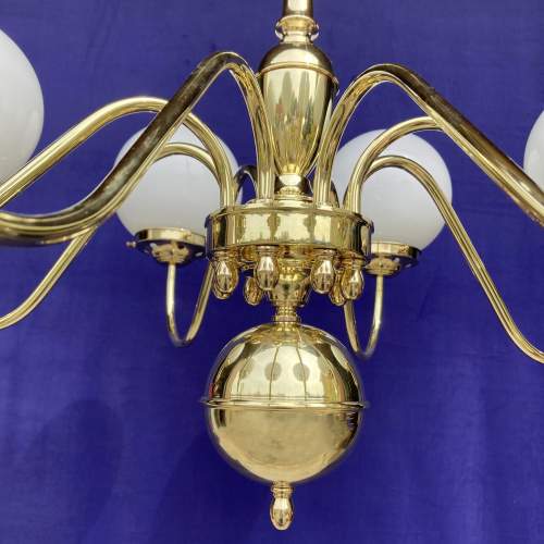 8-Arm Brass Electrolier with spherical Pearl-Glass Shades image-2