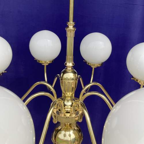8-Arm Brass Electrolier with spherical Pearl-Glass Shades image-5