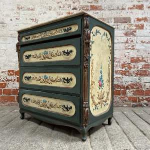 Early C20th Floral Painted Marble Top Secretaire Chest of Drawers