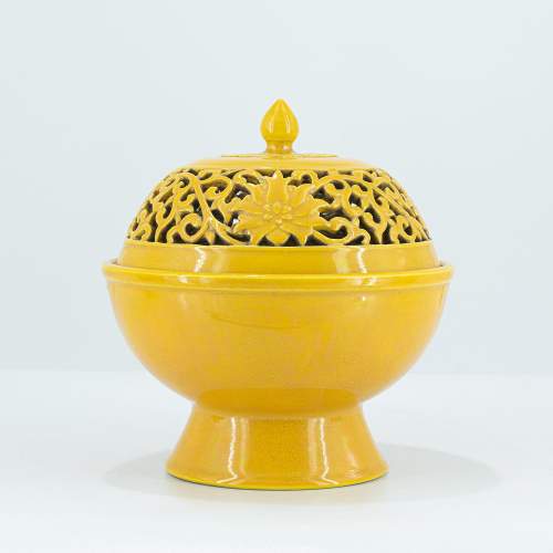 Rare Antique Chinese Imperial Yellow Incense Burner image-2