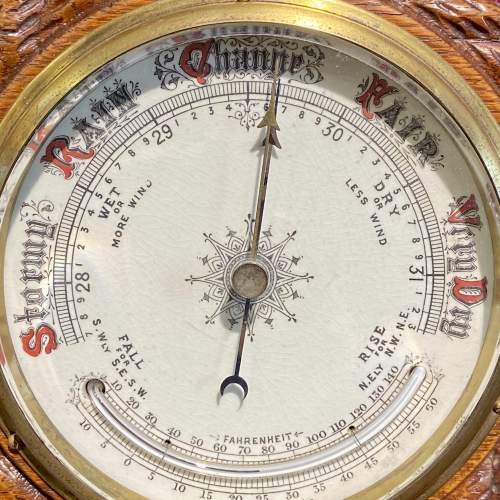 Late Victorian Oak Framed Barometer with Thermometer image-2