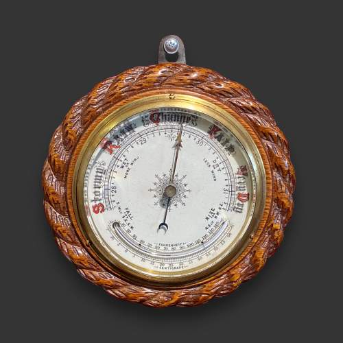 Late Victorian Oak Framed Barometer with Thermometer image-1