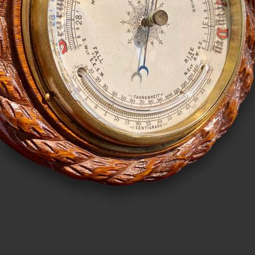 Late Victorian Oak Framed Barometer with Thermometer image-4