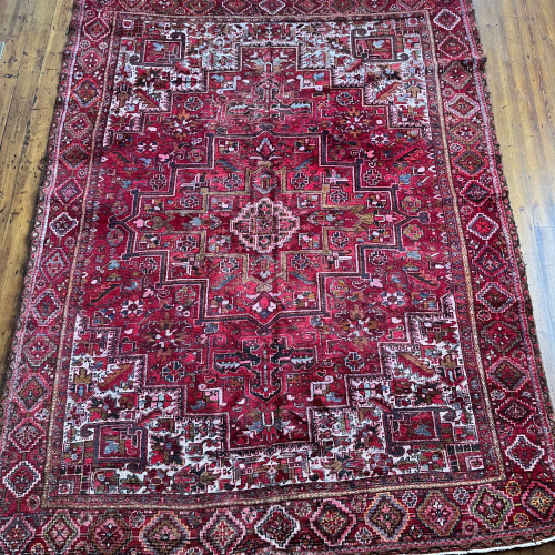 Antique Hand Knotted Persian Heriz Large Carpet image-1
