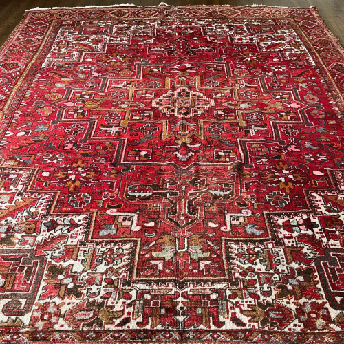 Antique Hand Knotted Persian Heriz Large Carpet image-2