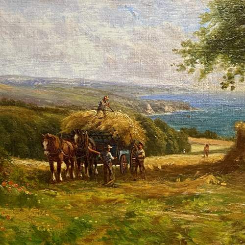 19th Century Oil on Canvas - Harvest Time on the Coast of Devon image-2