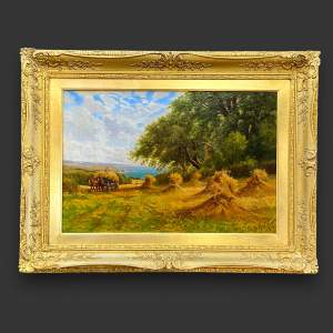 19th Century Oil on Canvas - Harvest Time on the Coast of Devon