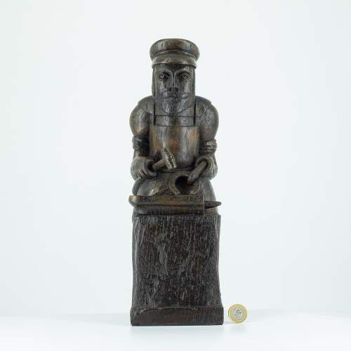 Well Carved Antique Oak Figure of a Blacksmith image-1