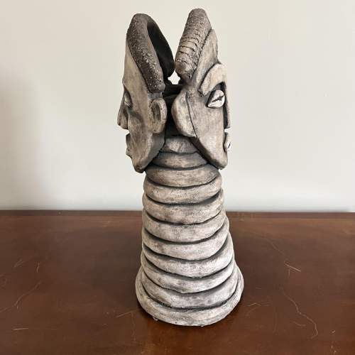 An Unusual Terracotta Double Sided African Head Sculpture image-2