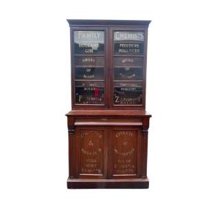 Antique Mahogany Two Door Glazed Bookcase with Later Lettering