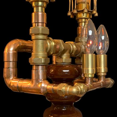 Vintage Upcycled Copper and Brass Heavy Insulator Steampunk Lamp image-4