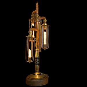 Vintage Upcycled Copper and Brass Triple Arm Steampunk Lamp