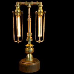 Vintage Upcycled Copper and Brass Twin Arm Steampunk Lamp