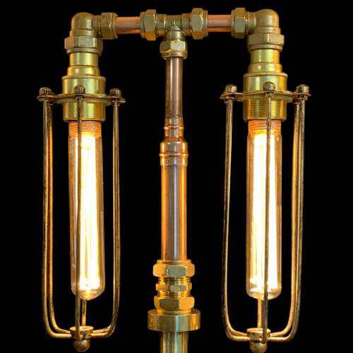 Vintage Upcycled Copper and Brass Twin Arm Steampunk Lamp image-2