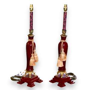 Pair of 20th Century Red Lacquered Lamps