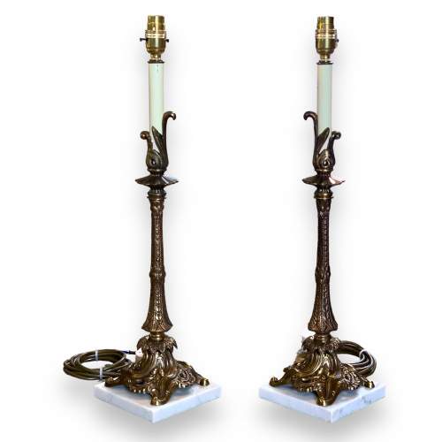 Pair of 20th Century Brass Plated Candle Effect Lamps image-1