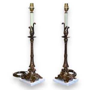 Pair of 20th Century Brass Plated Candle Effect Lamps