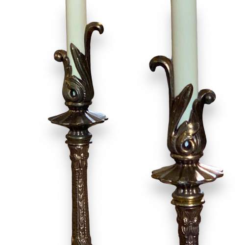 Pair of 20th Century Brass Plated Candle Effect Lamps image-3