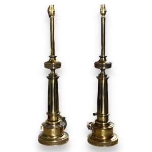 Pair of 20th Century Black and Brass Plated Lamps