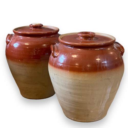 Pair of 19th Century Stoneware Olive Storage Jars image-1