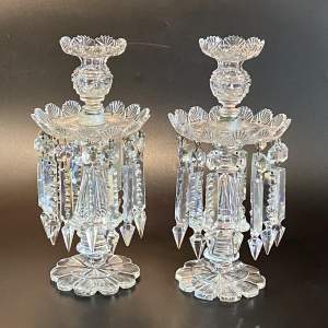 Pair of Regency Cut Glass Lustre Candlesticks