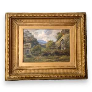 A W Bibbs Oil Painting on Canvas of a Cottage Scene