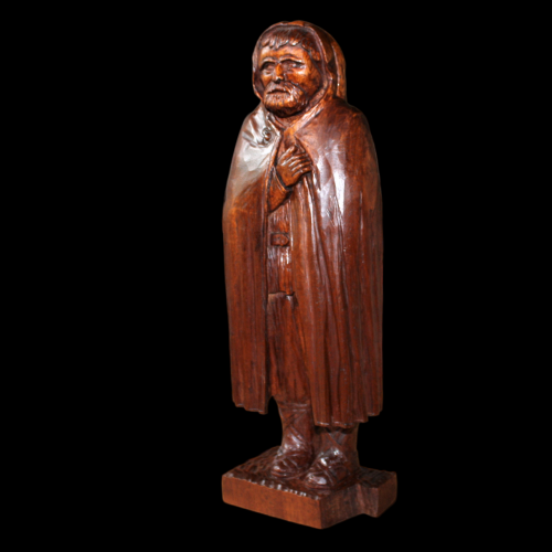19th Century Hardwood Carving  of a Bearded Man Wearing a Cloak image-1