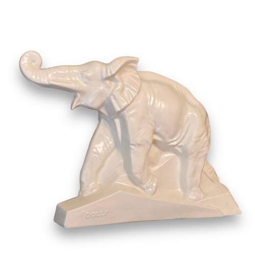 French Art Deco Crackle Ceramic Dolly Elephant Statue image-1
