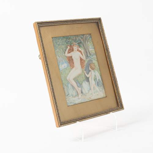 Early 20th Century Watercolour on Porcelain Panel of a Naked Lady image-2