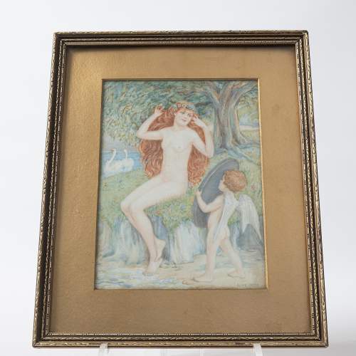 Early 20th Century Watercolour on Porcelain Panel of a Naked Lady image-3