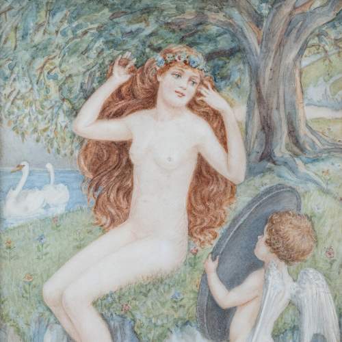 Early 20th Century Watercolour on Porcelain Panel of a Naked Lady image-4