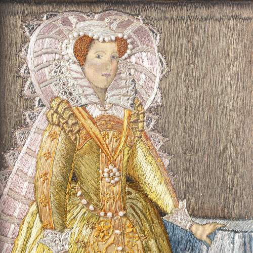 Beautiful Antique Embroidery Panel of Mary Queen of Scots image-4